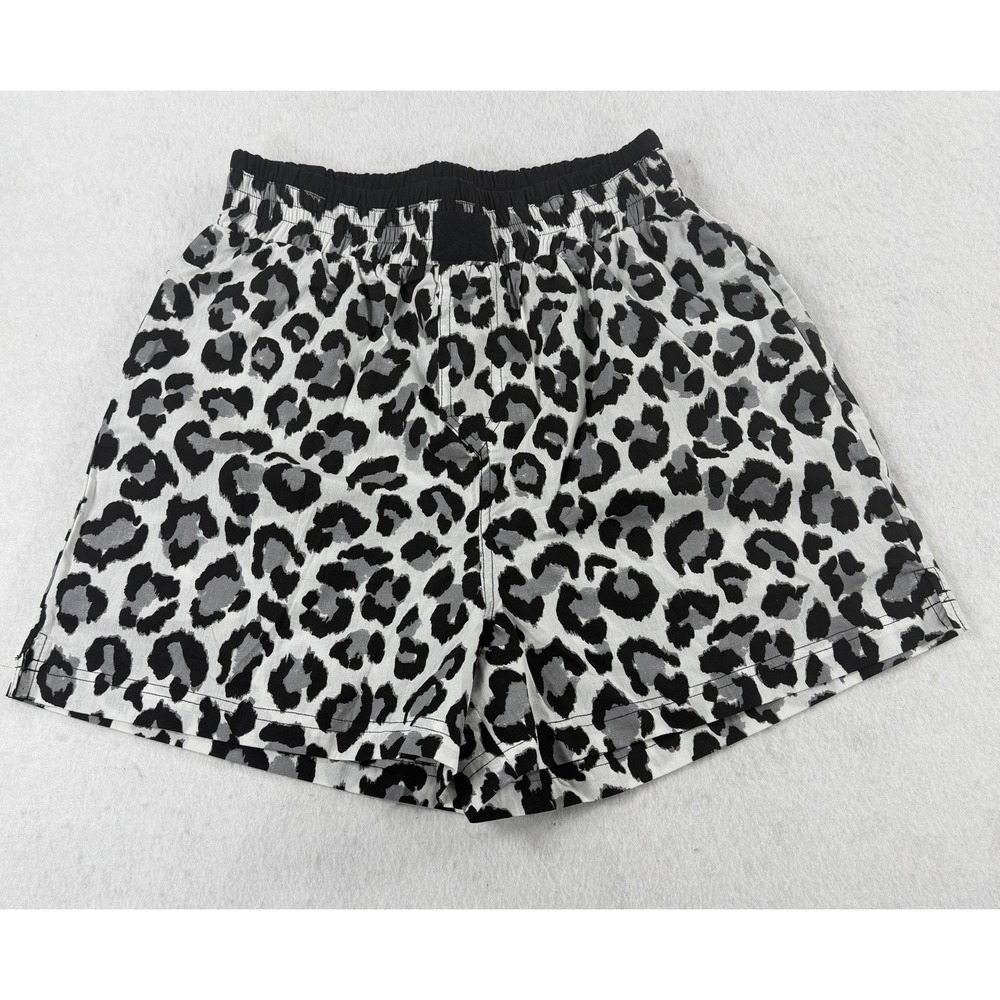 New In Gray Leopard Print Shorts Women Small Elastic Waist Side Pockets